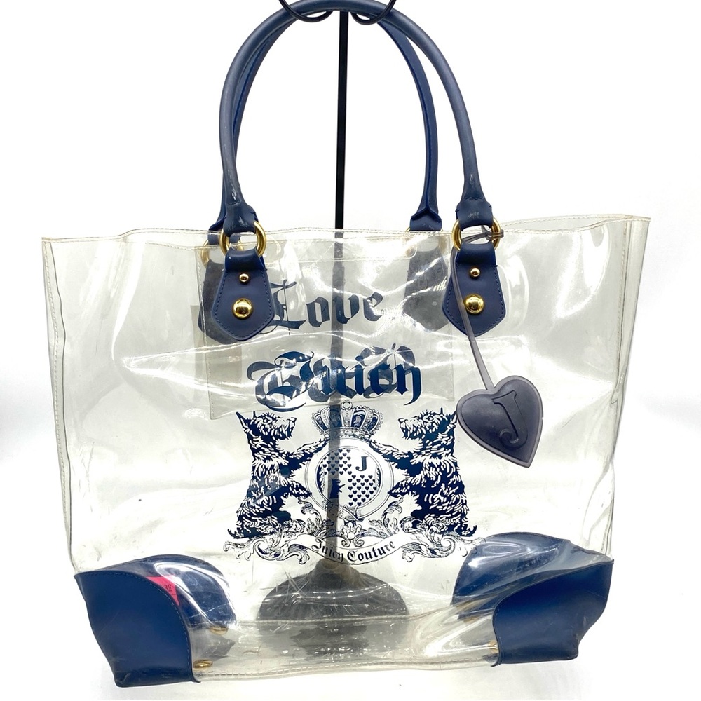 VINTAGE JUICY COUTURE LOVE G&P BLUE CLEAR PVC SHOPPING TOTE SHOULDER BAG LARGE